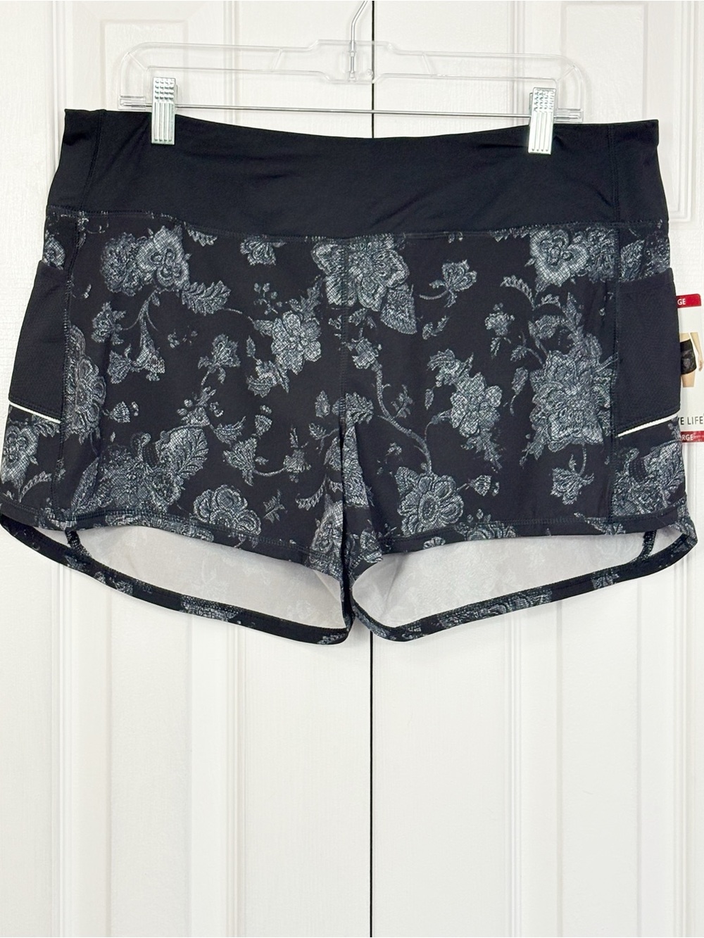 NWT Active Life Black & Gray Floral Brief Lined Athletic Running Shorts XL